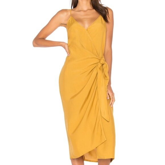 FAITHFULL THE BRAND JUEL MIDI WRAP DRESS MUSTARD - Picture 1 of 10